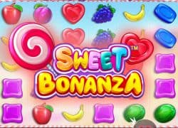 Casino Sweet Bonanza game with colorful candies and fruits.  Lucky Elf Casino Online Canada